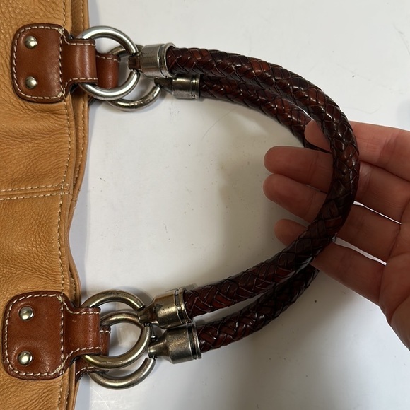 Fossil tan butterscotch leather southwestern brown braided tote shoulder handbag - Picture 6 of 11